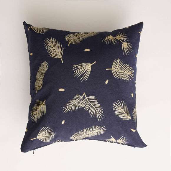 Housse de coussin motif feuillage, lot de 2  (bleu marine)