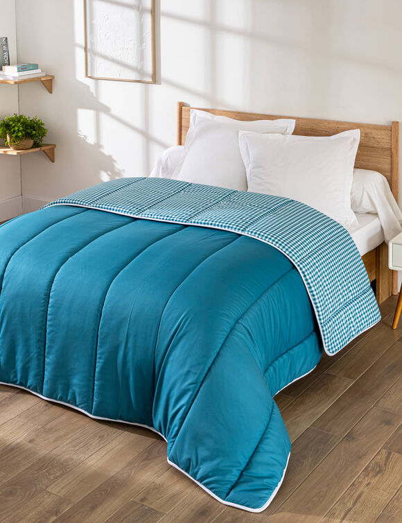 Couette microfibre imprim&eacute; vichy 200 g/m&sup2;  (bleu paon)