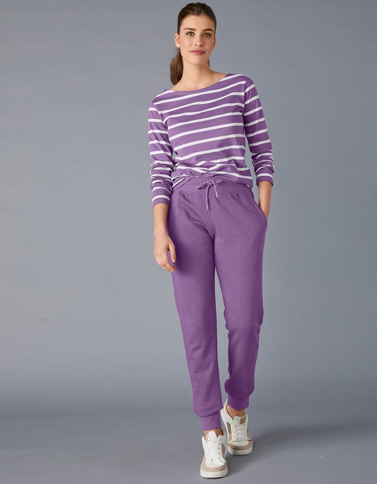Tee-shirt marinière manches longues en coton bio, éco-responsable (violet / blanc) Tee-shirt marinière manches longues en coton bio, éco-responsable (violet / blanc)