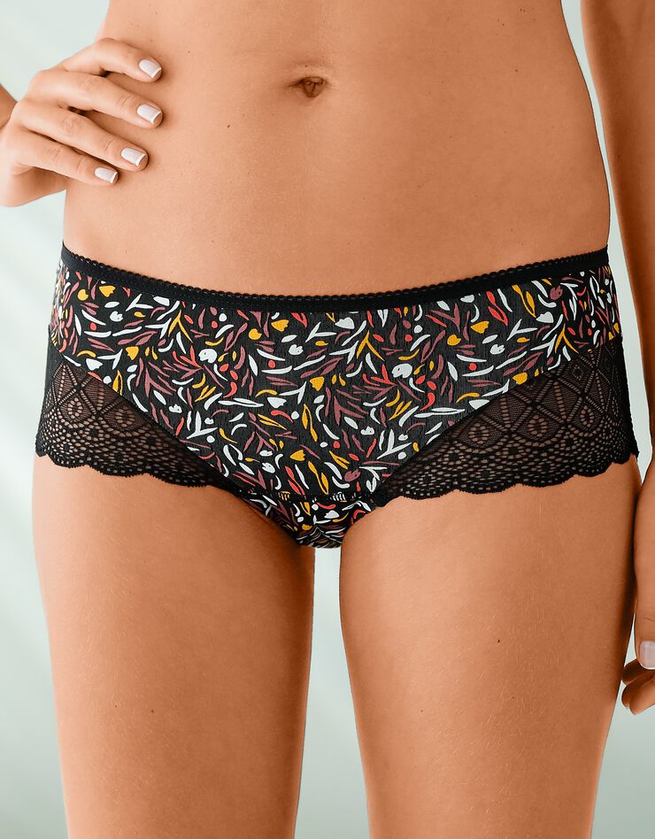 Shorty coton stretch imprimé et dentelle - lot de 3 (noisette + corail + noir) Shorty coton stretch imprimé et dentelle - lot de 3 (noisette + corail + noir)