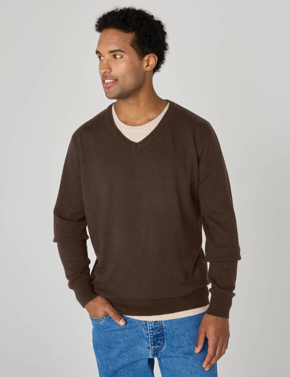 Pull col V 80% laine (marron)