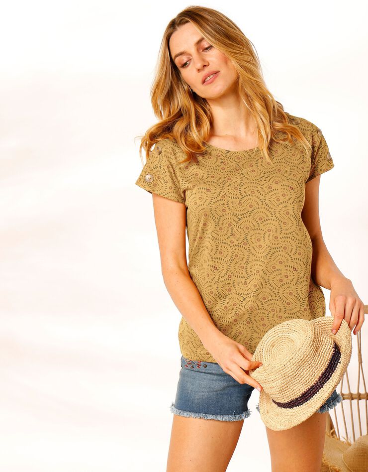 Tee-shirt imprimé col rond (curry / kaki) Tee-shirt imprimé col rond (curry / kaki)
