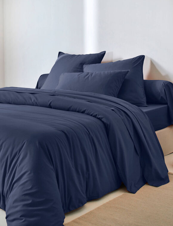 Linge de lit uni - coton lav&eacute; 57 fils/cm&sup2; (bleu encre)