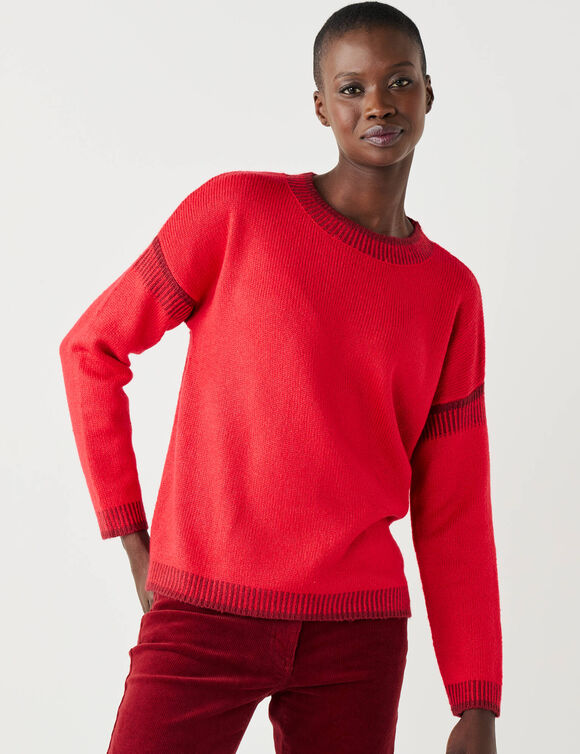 Pull loose bicolore, col rond (rouge / bordeaux)