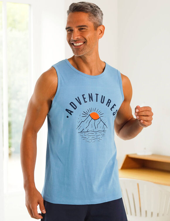 Débardeur pyjama imprimé placé coton  (bleu)