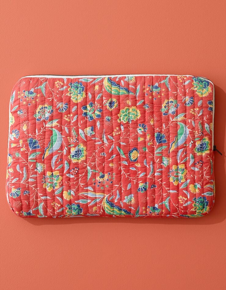 Housse zippée matelassée pour ordinateur portable, imprimé floral Indian Summer (corail / écru)
