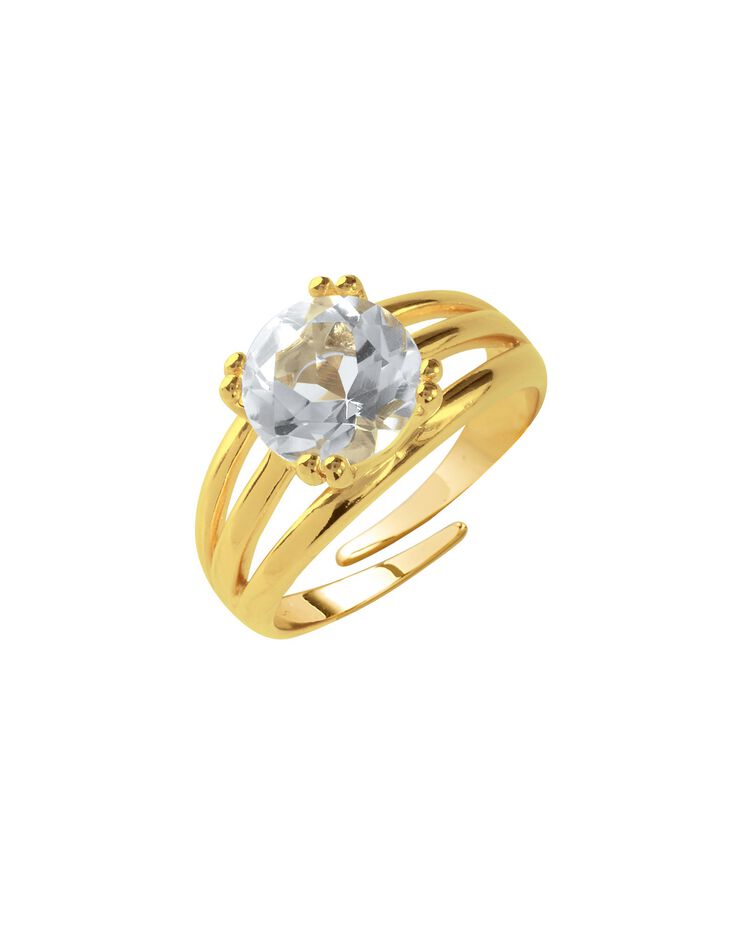Bague triple ajustable dorée à l'or fin et Cristal de Roche (doré)