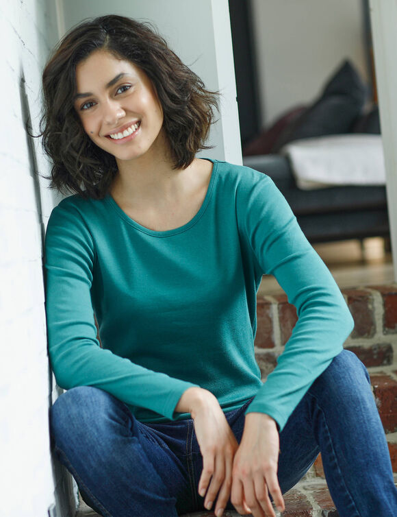 T-shirt manches longues, jersey en coton biologique(**) (vert)