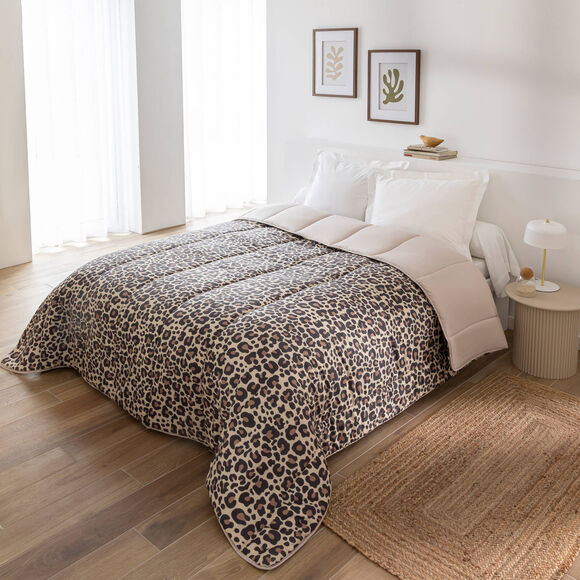 Couette microfibre imprimé léopard 200 g/m² (beige / noir)
