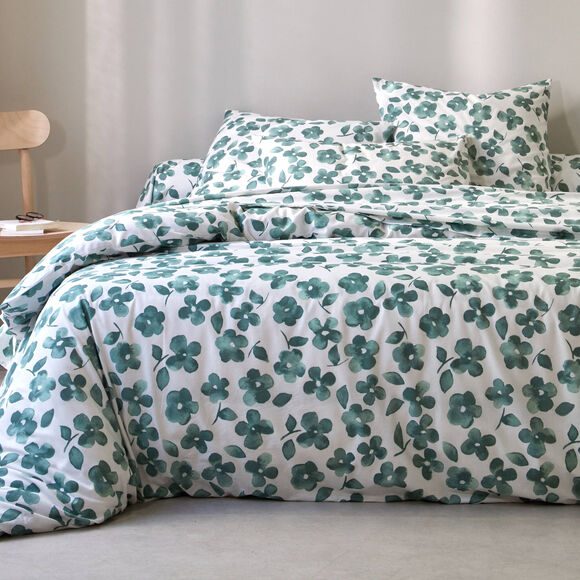 Linge de lit Petunia en coton imprimé (vert amande)