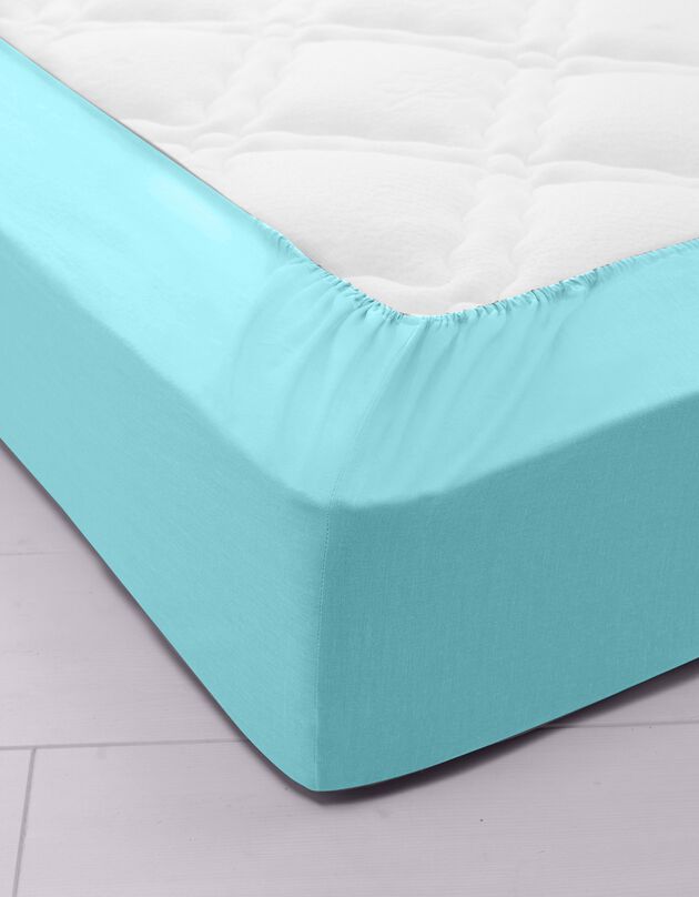 Drap-housse uni polyester - coton bonnet 32 cm (lagon)