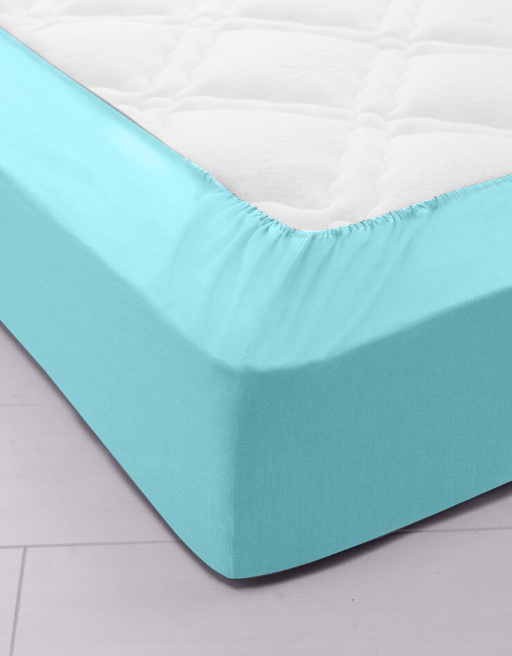 Drap-housse uni polyester - coton bonnet 32 cm (lagon)