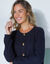Gilet paletot maille fantaisie, boutons effet corne (marine)