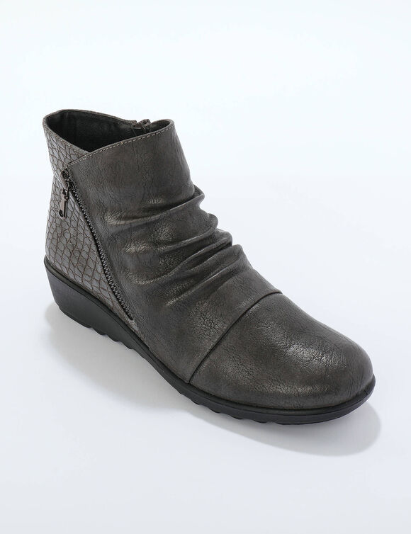 Boots compensées plissées et zippées, dos effet texturé (gris)