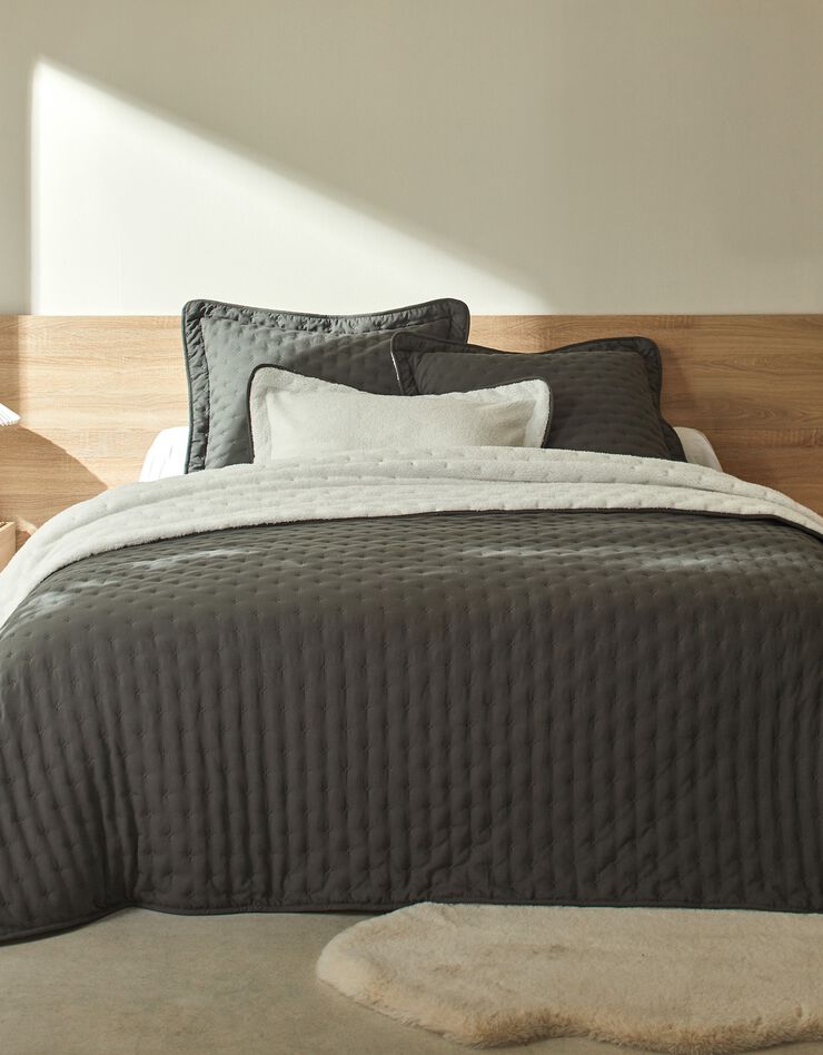 Couvre-lit réversible microfibre matelassée/sherpa (anthracite)