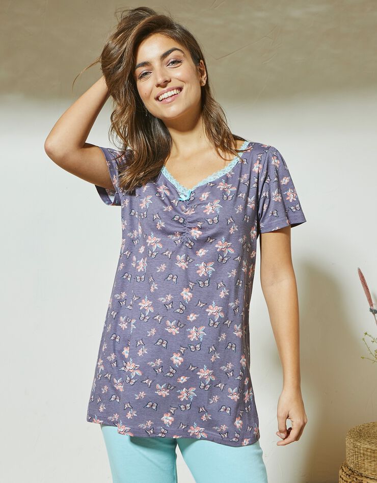 T-shirt pyjama manches courtes imprimé papillons (anthracite)