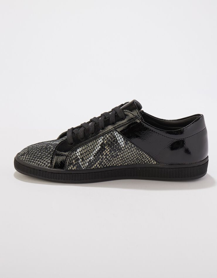 Basket zippée en cuir souple bi-matière - forme basse (noir / gris) Basket zippée en cuir souple bi-matière - forme basse (noir / gris)