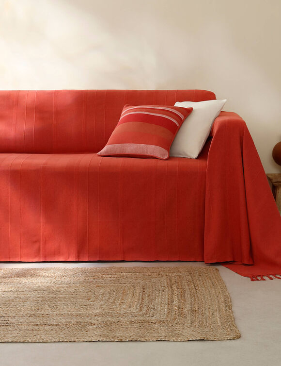   Plaid ou jet&eacute; uni coton tissage artisanal (terracotta)