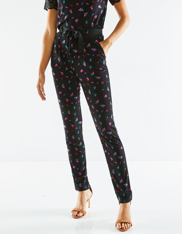 Pantalon coupe droite imprimé, maille (noir / multicolore)