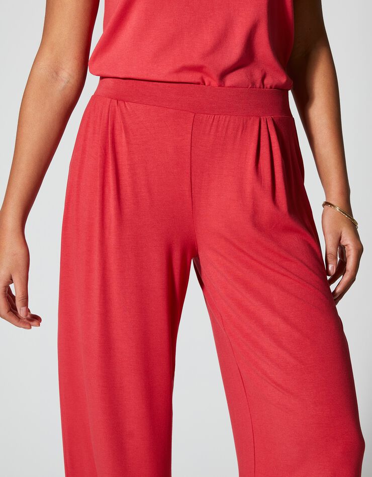 Pantalon large 7/8ème taille élastiquée maille fluide unie (rouge)