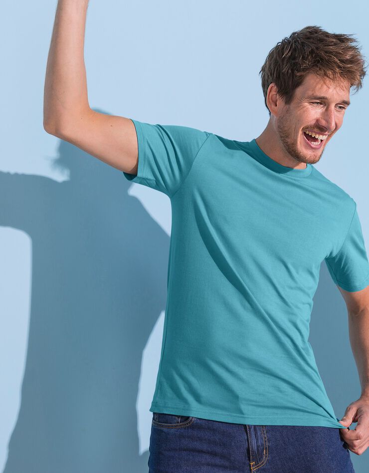Tee-shirt col rond manches courtes - lot de 3 (corail / céladon / indigo) Tee-shirt col rond manches courtes - lot de 3 (corail / céladon / indigo)