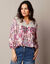 Blouse macramé manches 3/4, crépon imprimé (écru / violet)