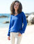 Pull  col V maille anglaise ajourée (bleu dur)