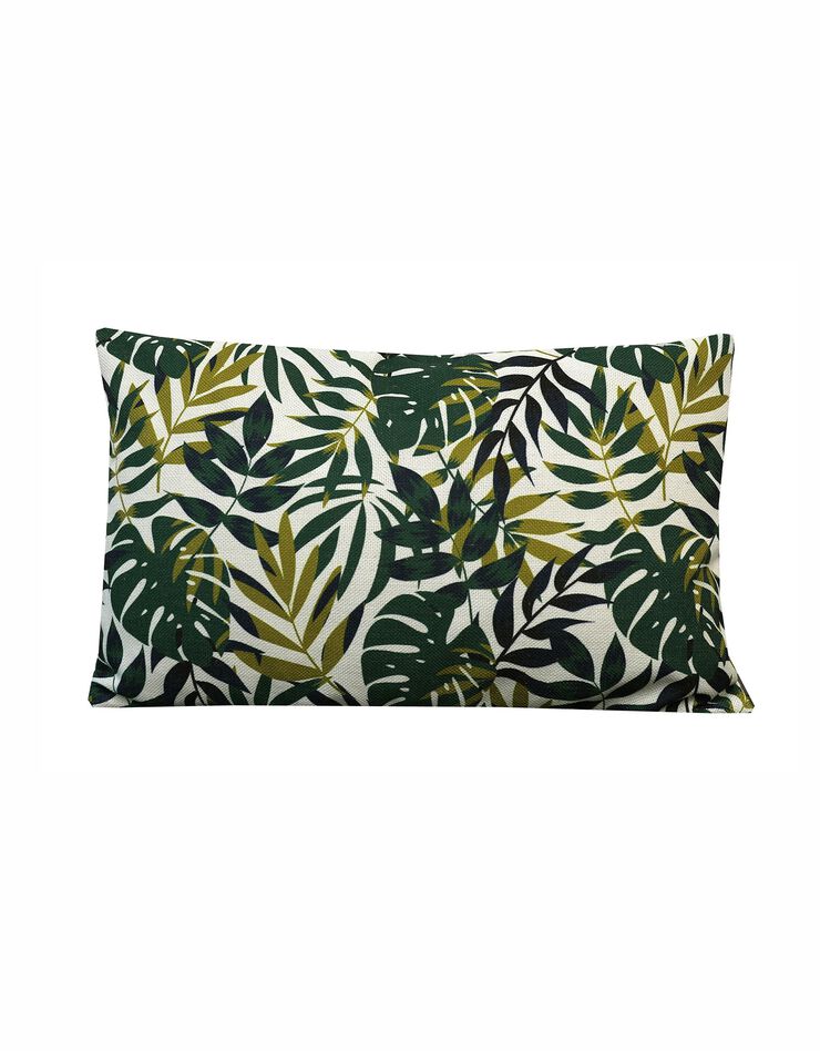 Coussin imprimé feuillage (blanc / vert)