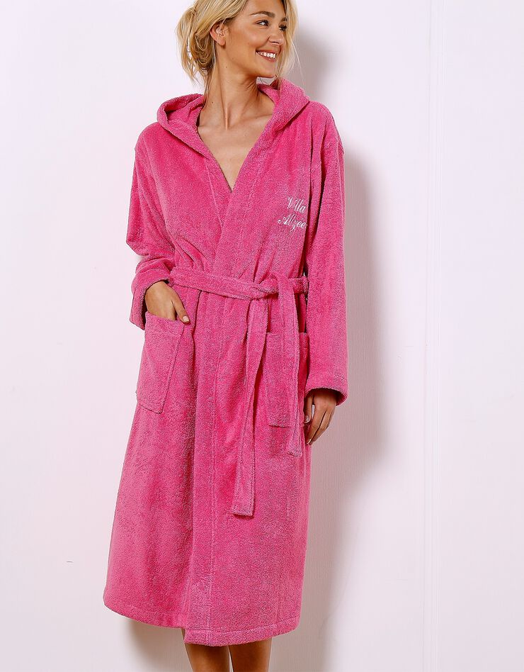 Peignoir mixte adulte col capuche éponge bouclette (fuchsia)