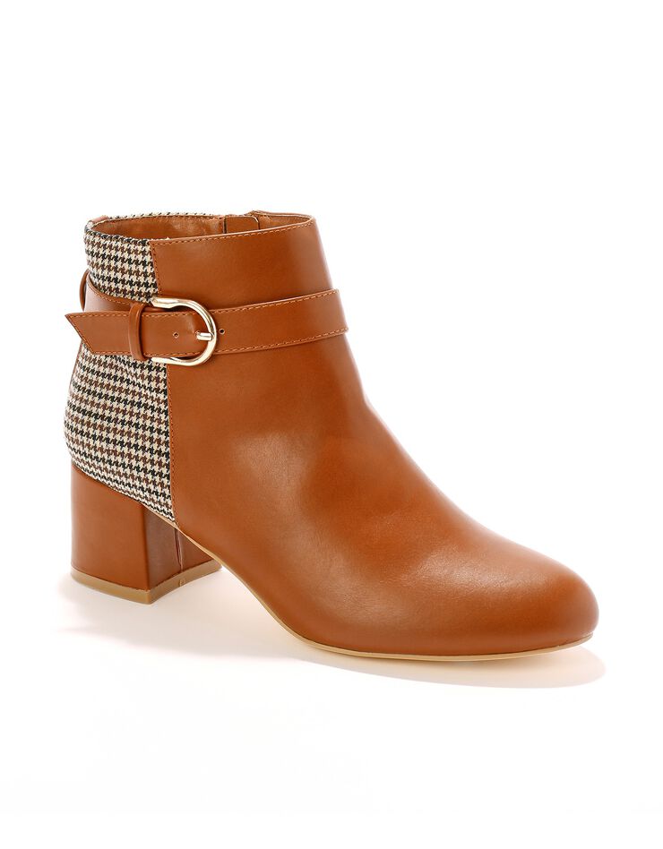 Boots bi-matière motif pied-de-poule à boucle (marron) Boots bi-matière motif pied-de-poule à boucle (marron)