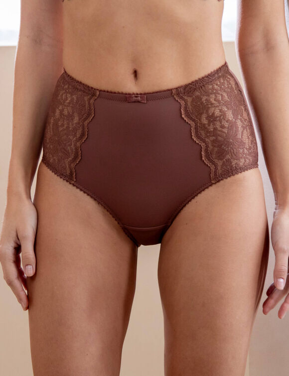 Culotte forme maxi taille haute microfibre et dentelle stretch Guspini - lot de 2 (caramel)