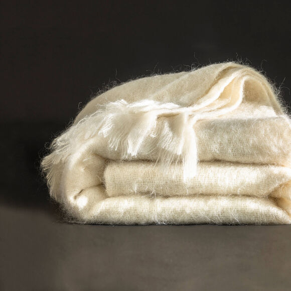 Couverture laine mohair angora (écru)
