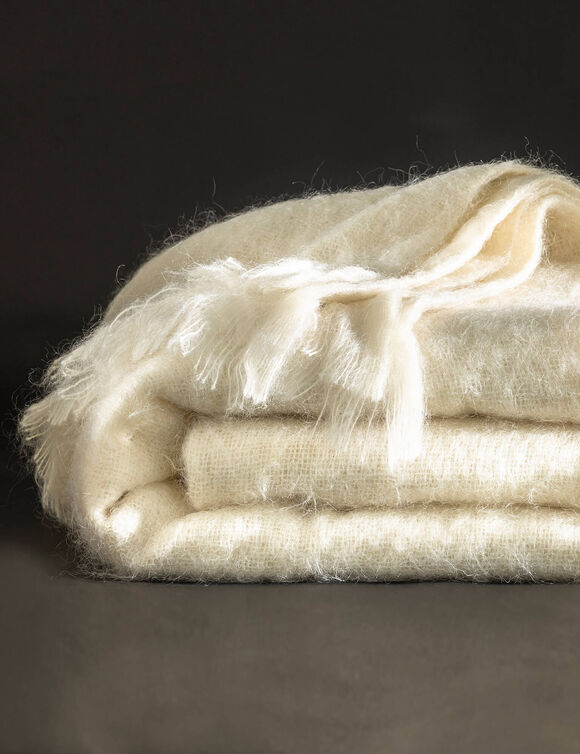 Couverture laine mohair angora (écru)