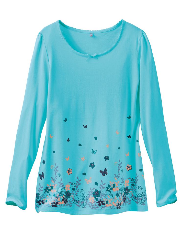 Tee-shirt base imprimée bucolique - manches longues (aqua)