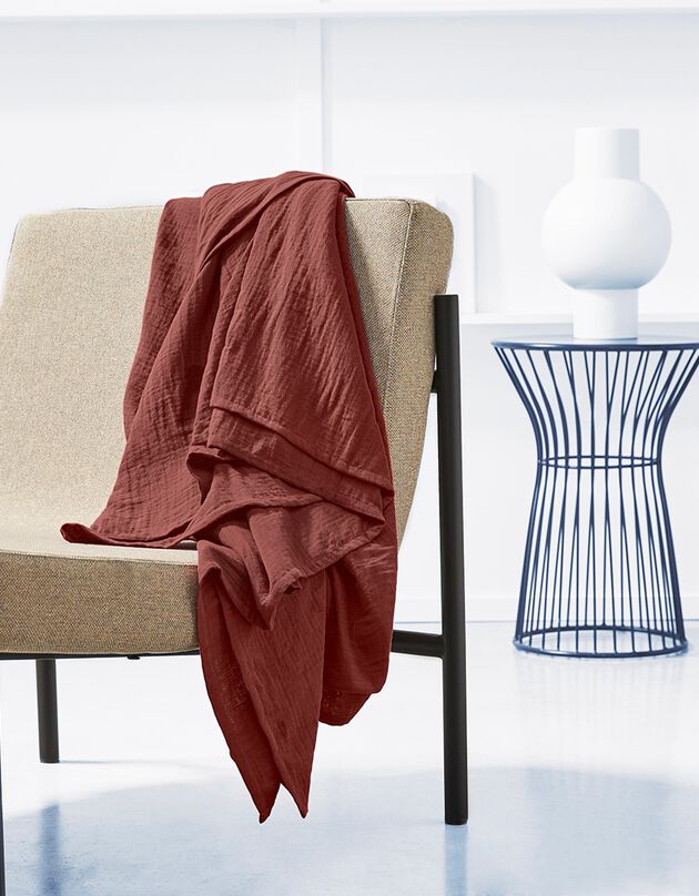 Plaid uni ou jeté de canapé gaze de coton (terracotta)