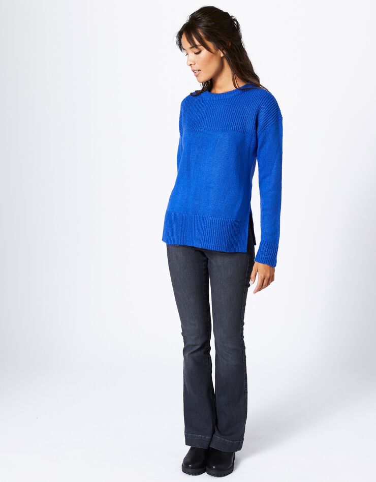 Pull col rond maille anglaise et jersey (bleu dur) Pull col rond maille anglaise et jersey (bleu dur)