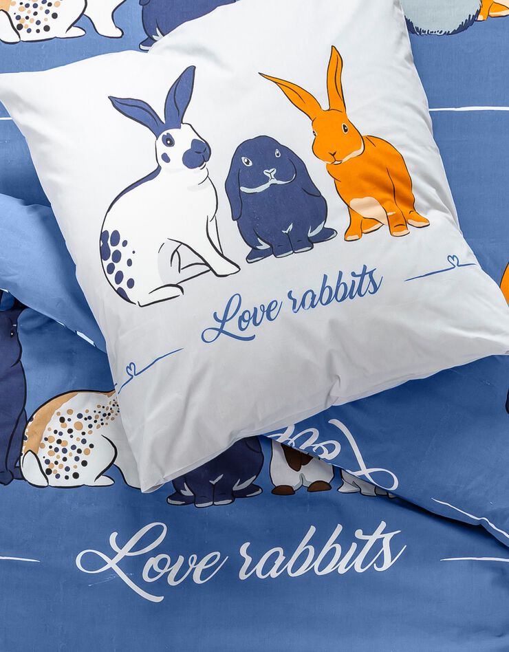 Linge de lit Rabbit en coton imprimé lapins (bleu)