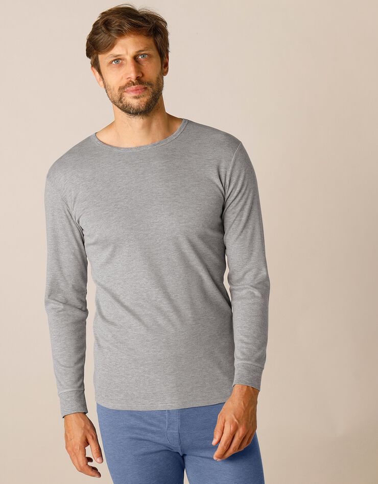 Tee-shirt sous-vêtement homme col rond manches longues dos long polyester - lot de 2 (gris chiné) Tee-shirt sous-vêtement homme col rond manches longues dos long polyester - lot de 2 (gris chiné)