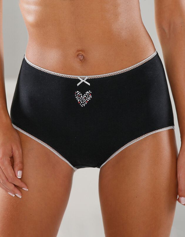 Culotte forme maxi imprimée « motifs cœur » en coton – Lot de 4 assorties  (noir / blanc)