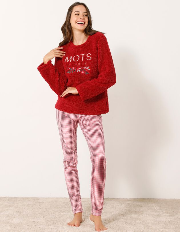 Pyjama sweat sherpa, legging jersey imprimé (rouge)