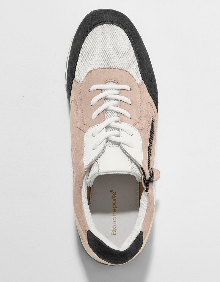 Sneakers style running zippées en cuir multicolore à semelle compensée (gris / doré)