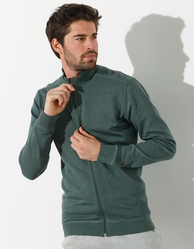 Sweat entièrement zippé uni (vert foncé)