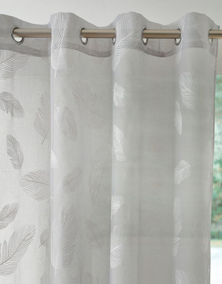 Voilage motif plumes - finition œillets (gris)