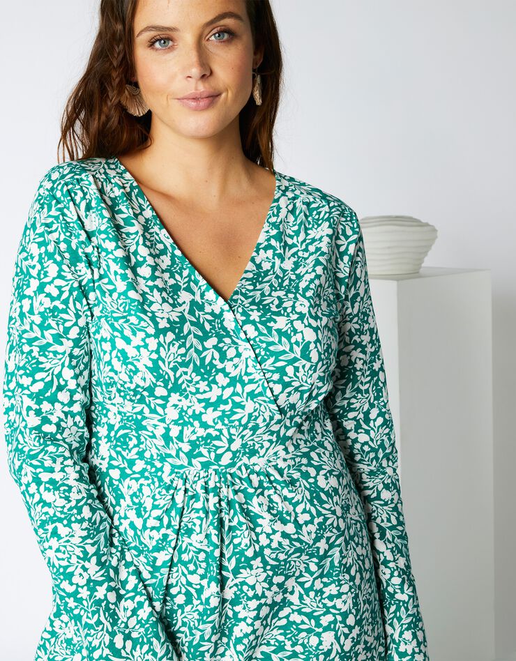 Robe décolleté effet cache-cœur, maille (vert / blanc) Robe décolleté effet cache-cœur, maille (vert / blanc)