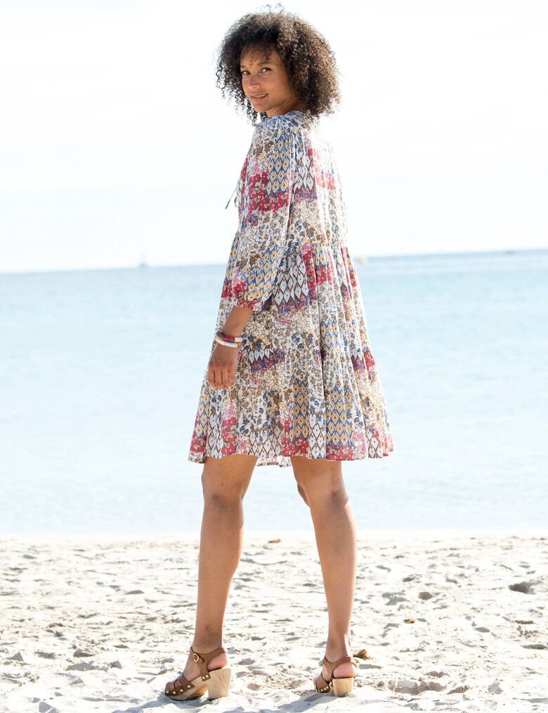 Tunique évasée boutonnée imprimé floral