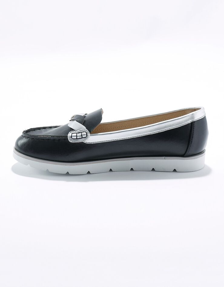Mocassins à semelle crantée et bande tressée (noir / argent) Mocassins à semelle crantée et bande tressée (noir / argent)