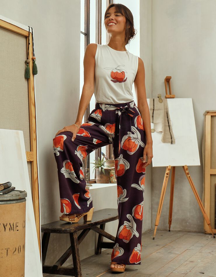 Pantalon fluide imprimé, collection "Odette Lepeltier" (prune / terracotta) Pantalon fluide imprimé, collection "Odette Lepeltier" (prune / terracotta)