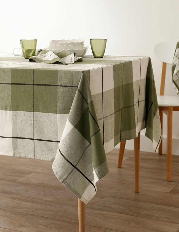 Nappe carreaux coton lin tiss&eacute; teint (vert)