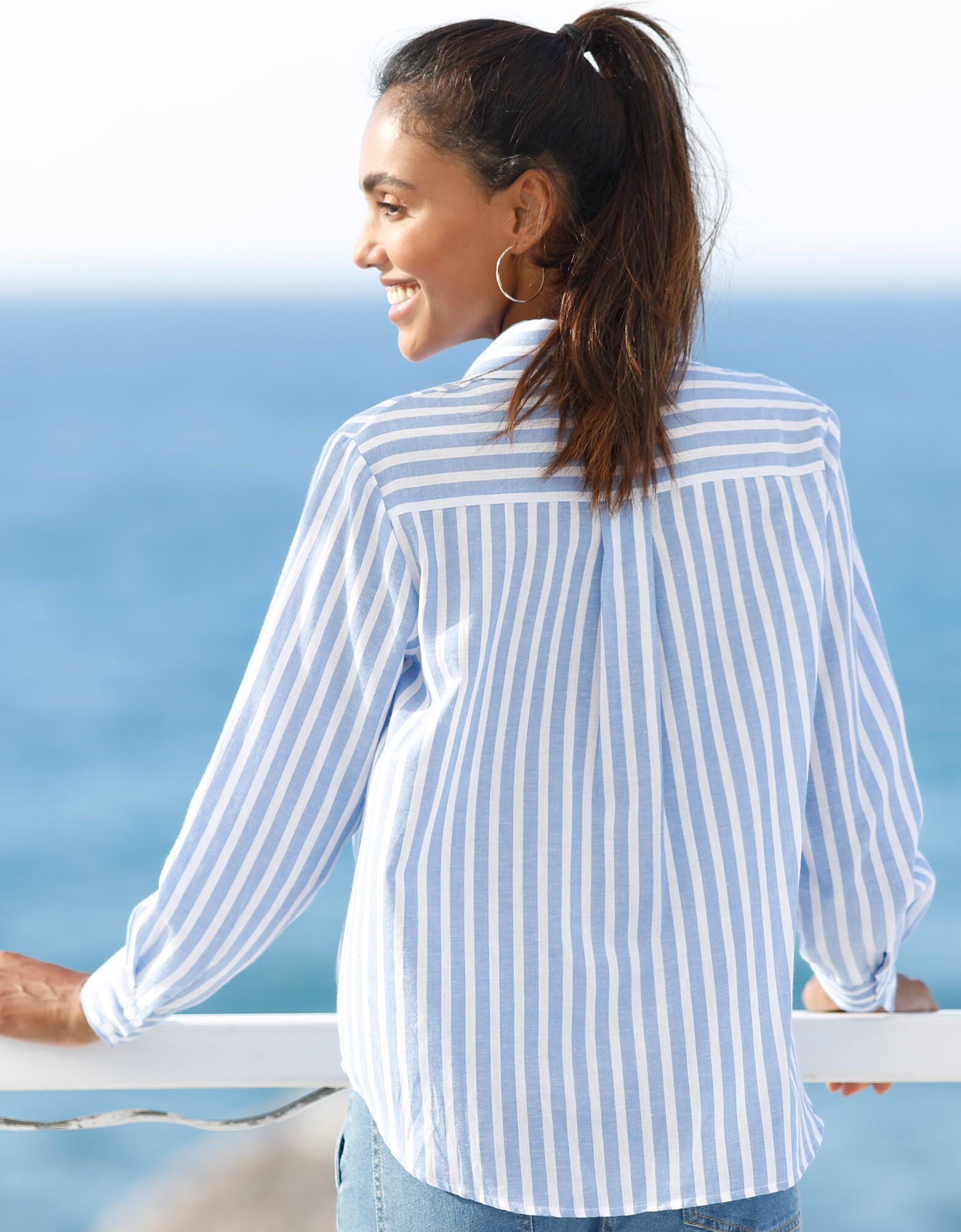 Rayée Chemise rayée, coton, blanc / bleu | Blancheporte