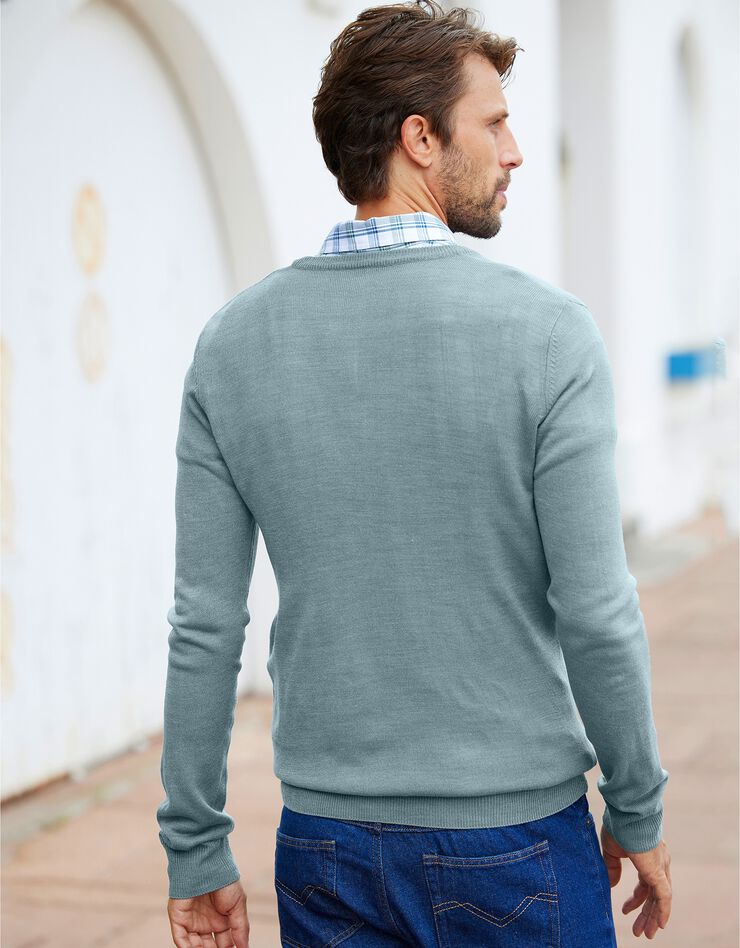 Pull uni col V (aqua chiné) Pull uni col V (aqua chiné)